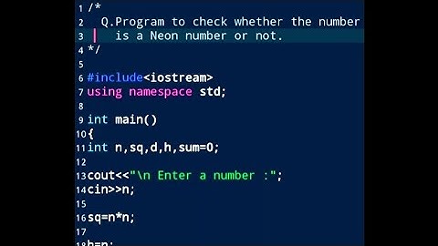 C++ Programming||Program to Check Whether the Number is a Neon Number or Not