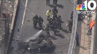 Driver dead when SUV crashes off road onto Boston highway ramp