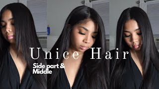 TWO WAYS MIDDLE &amp; SIDE PART SUPER NATURAL WIG + straightening tutorial FT unice hair