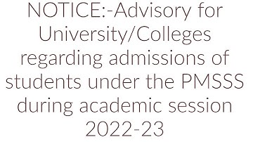 Notice Released By PMSSS For Students Selected in Round 1,2/if College Asks For Fee Show The Notice.