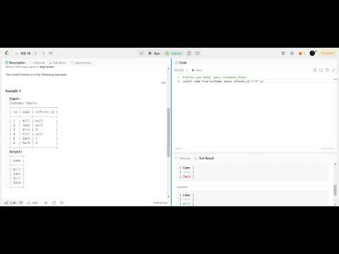584. Find Customer Referee SQL Schema Pandas Schema SQL Query Practice Question On LeetCode #mysql