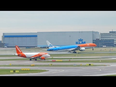 KLM Orange Pride Takeoff from Schiphol.Int Panorama Terrace view