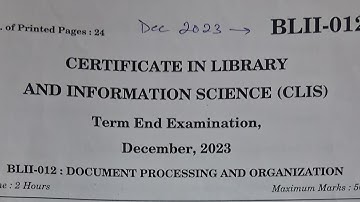 IGNOU CLIS BLII-012 DEC 2023 !!PART 1!! SOLVED PAPER!! IGNOU GUESS PAPER!!TEE2024!! LIS!!library