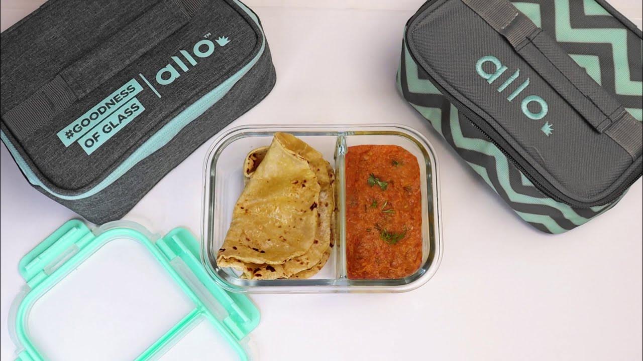 Allo Foodsafe Glass Lunch Box with partition Glass Lunch box with