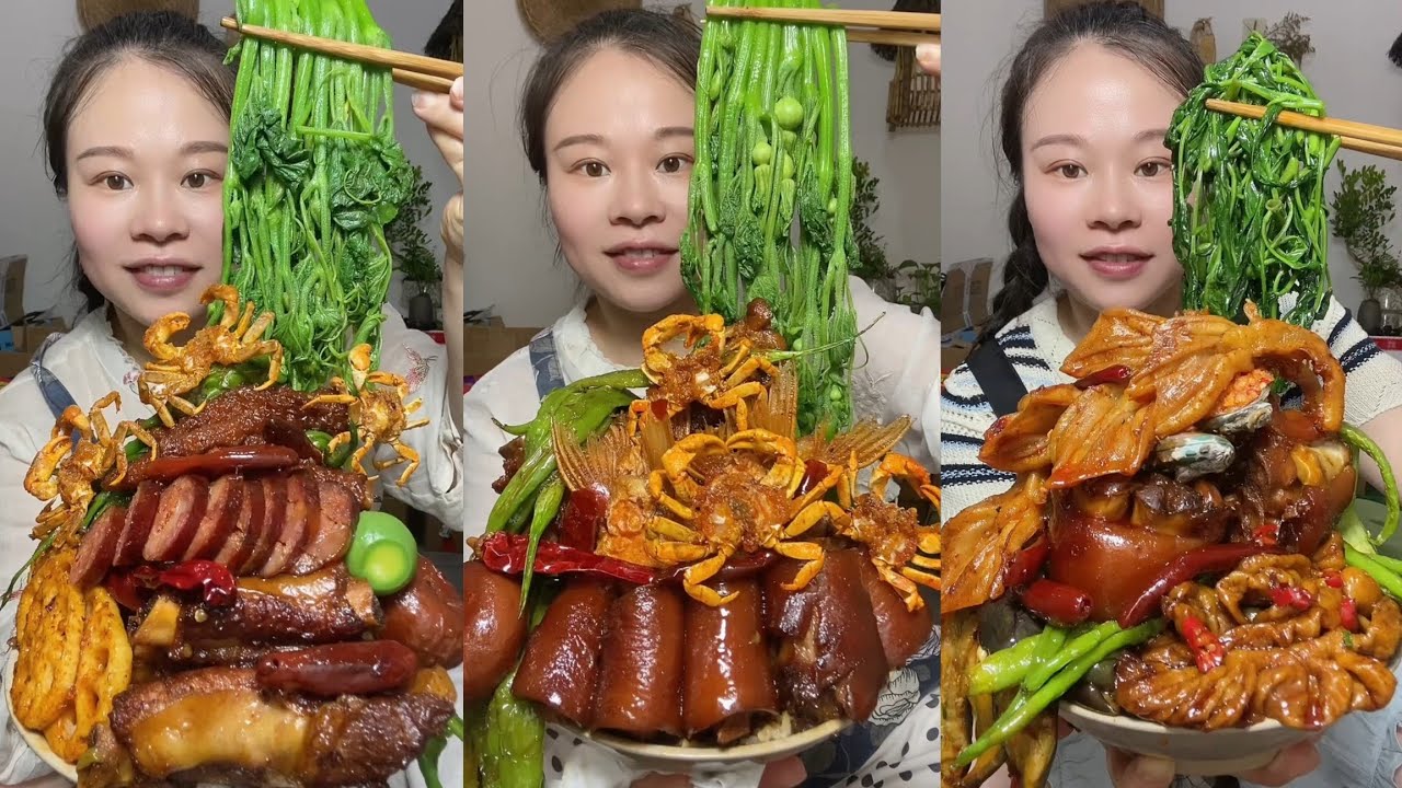 Yummy #48:Eat fried squid 🦑😋 braised pork sausage 🌭 intestine belly #mukbang #yummy #delicious 