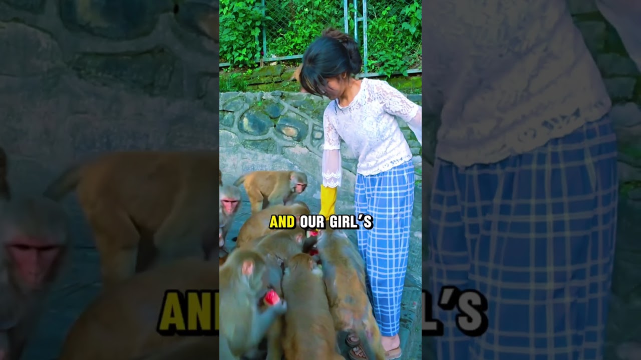 Kind Girl Feeds a Whole Monkey Gang 🐒