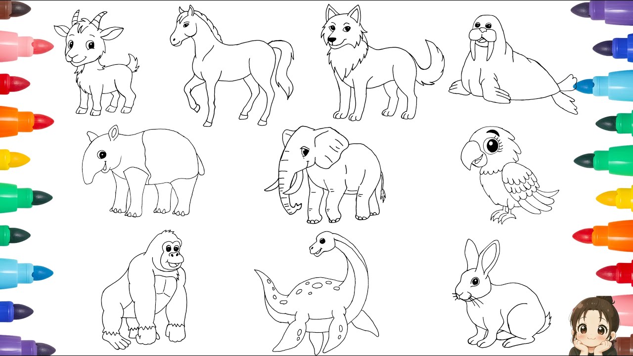 Drawing 10 Animals in One Video 🐘🦍🦜 Cute Art Drawing & Coloring | Animals World Drawing