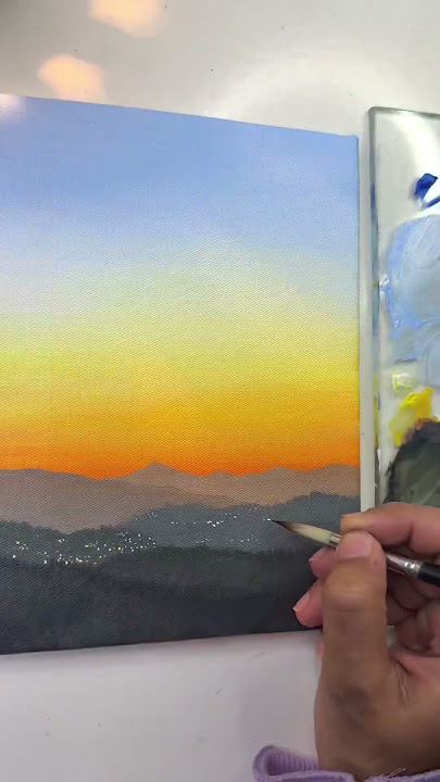 Easy mountain painting/Sunset painting for beginners/Acrylic painting tutorial