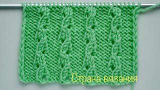 картинка: Узоры спицами. Ажурная дорожка по изнаночному полю. Pattern: openwork path on the back field.
