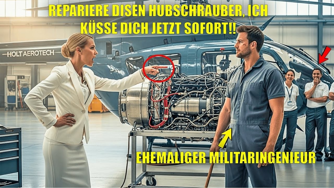 “Reparier den Heli — ich küsse dich jetzt” — CEO demütigte den allein  Hausmeister vor allen