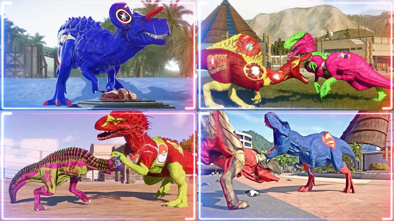 Epic SuperHeroes Dinosaurs vs Spider-Man T-Rex & Spinosaurus | Jurassic World Fight 🦖🔥