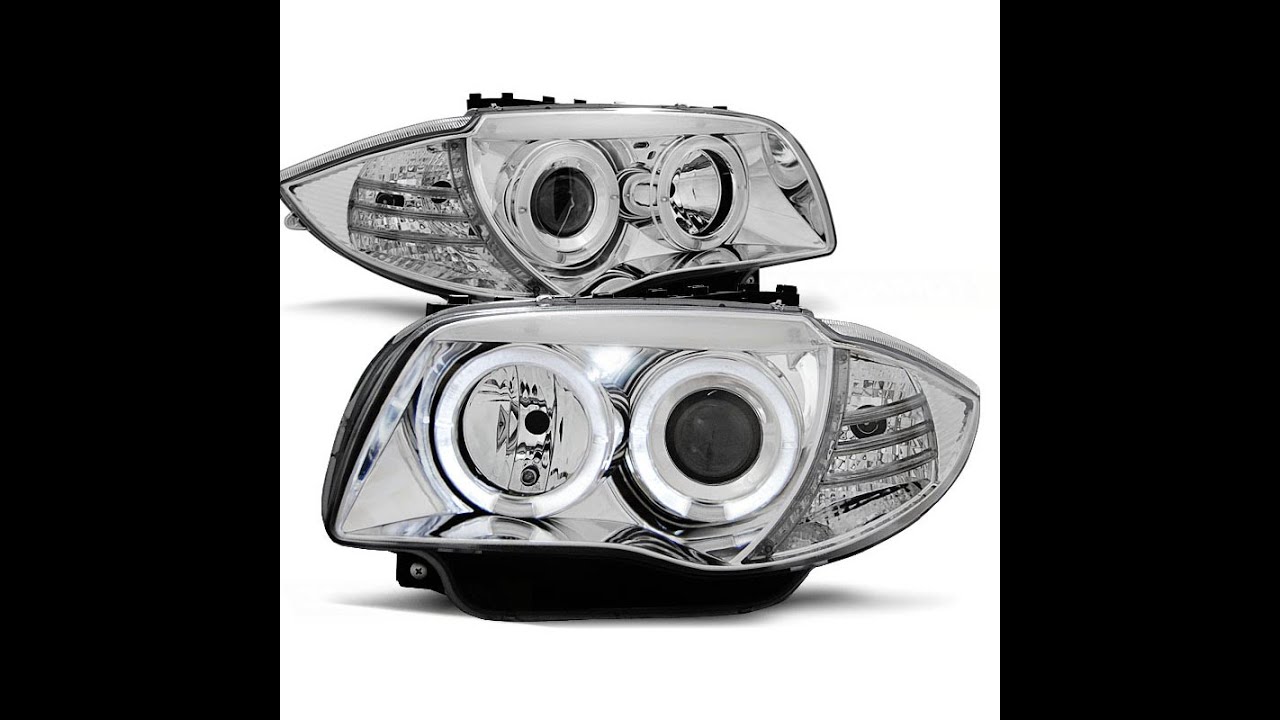 2 Phares avant BMW Serie 1 E81 E82 E87 Angel Eyes 04 et + - Chrome