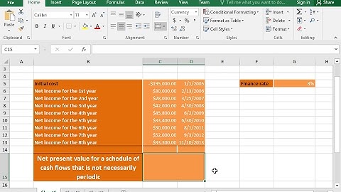 Use the XNPV function to calculate the net present value for a schedule of cash flows (Excel 2016)