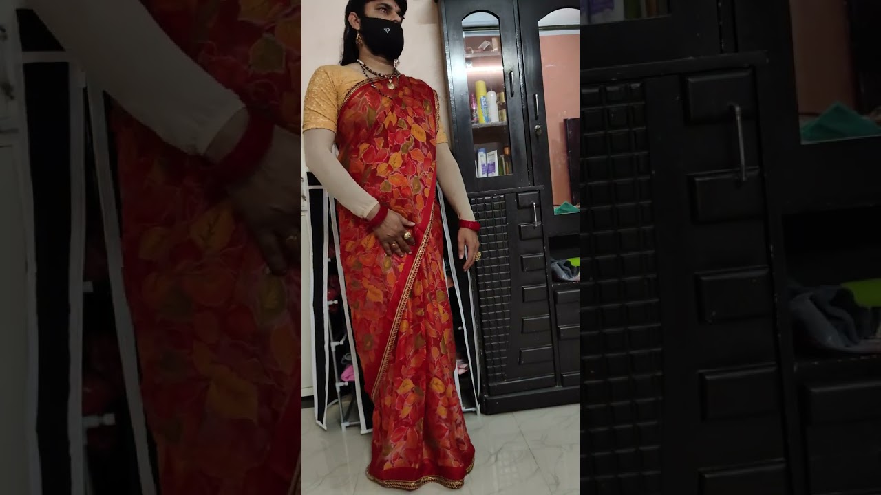 How to wear a chiffon saree.crossdresser teaching.