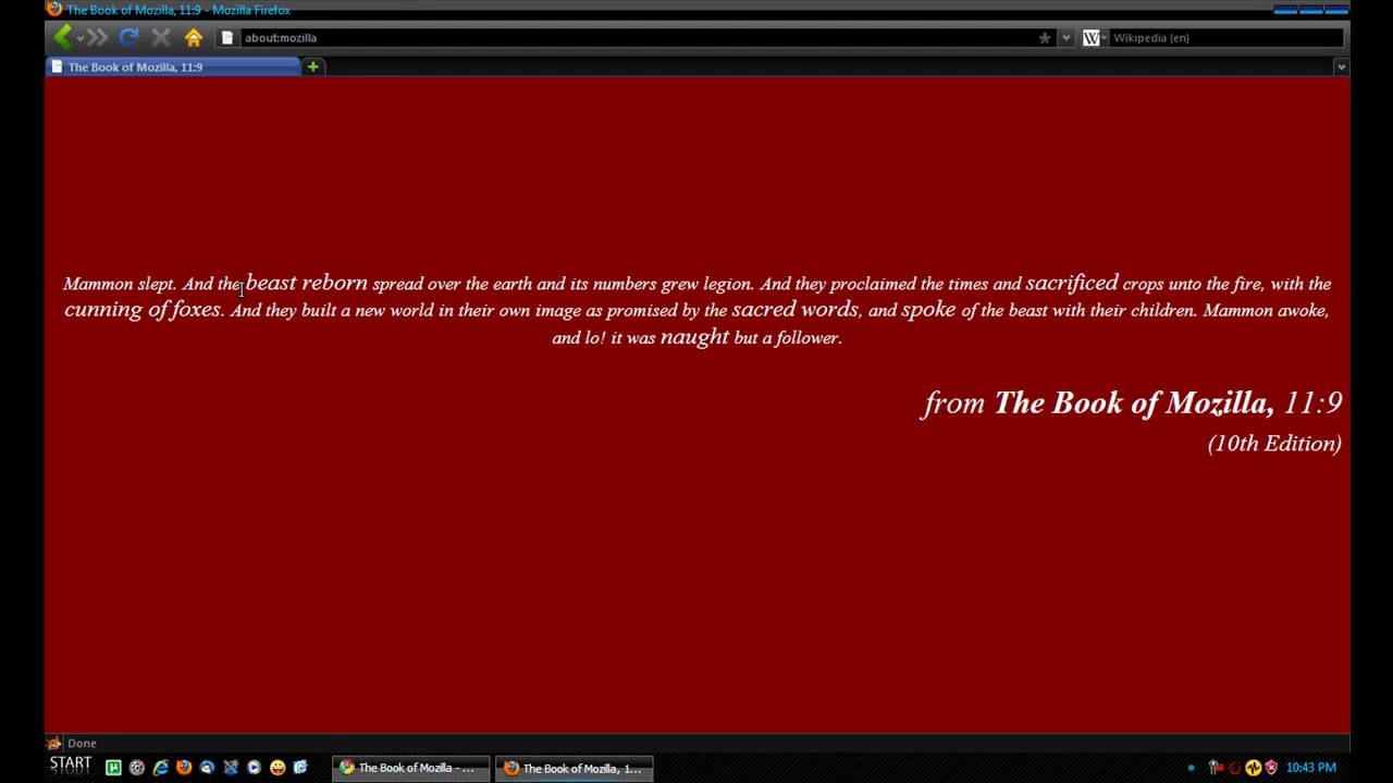 Mozilla Firefox Easter Egg (The Book of Mozilla)