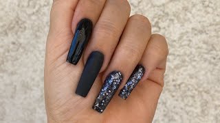 Acrylic nails black Easy nail art