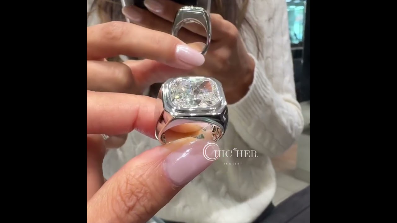 6ct Bezel Setting Cushion Cut White Sapphire Men's Engagement Ring