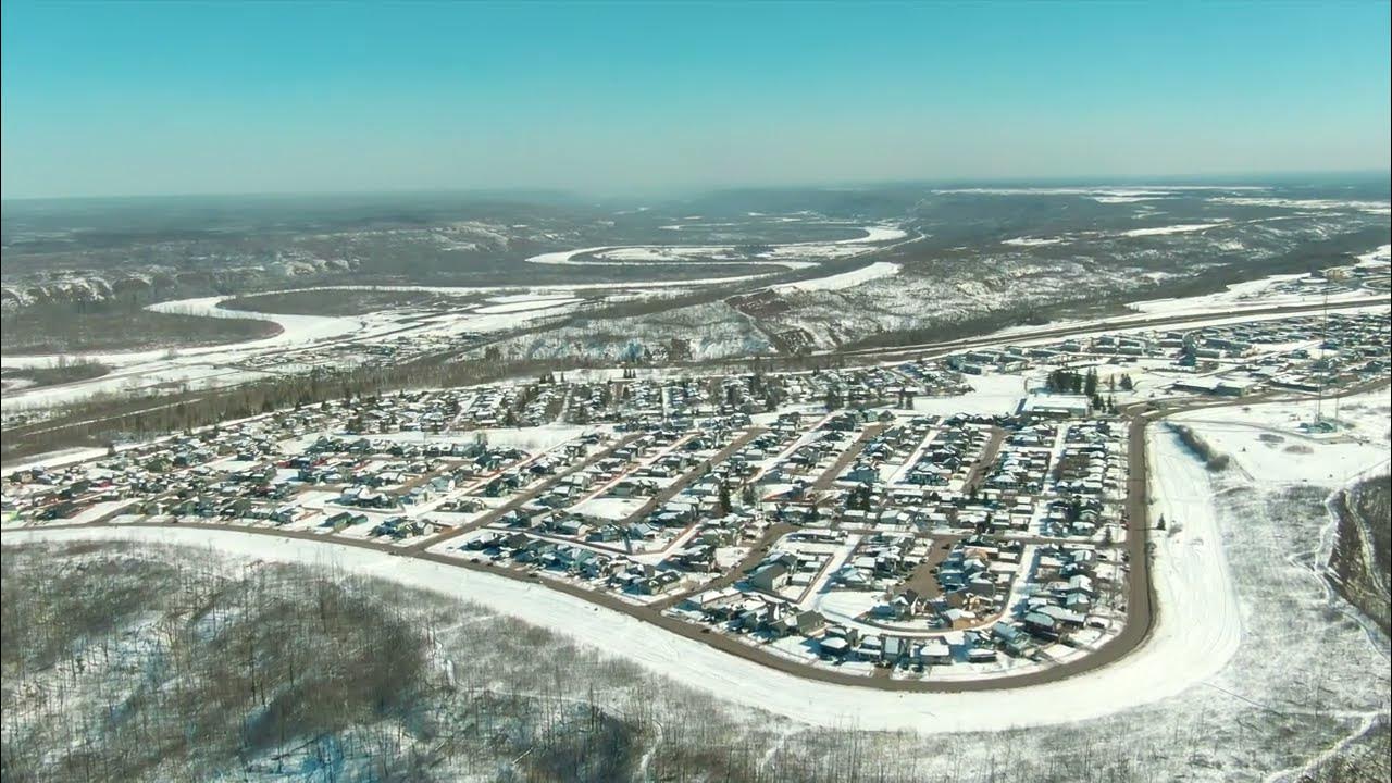 Drone view of Abasand and Beacon Hill, Horse River & Athabasca River