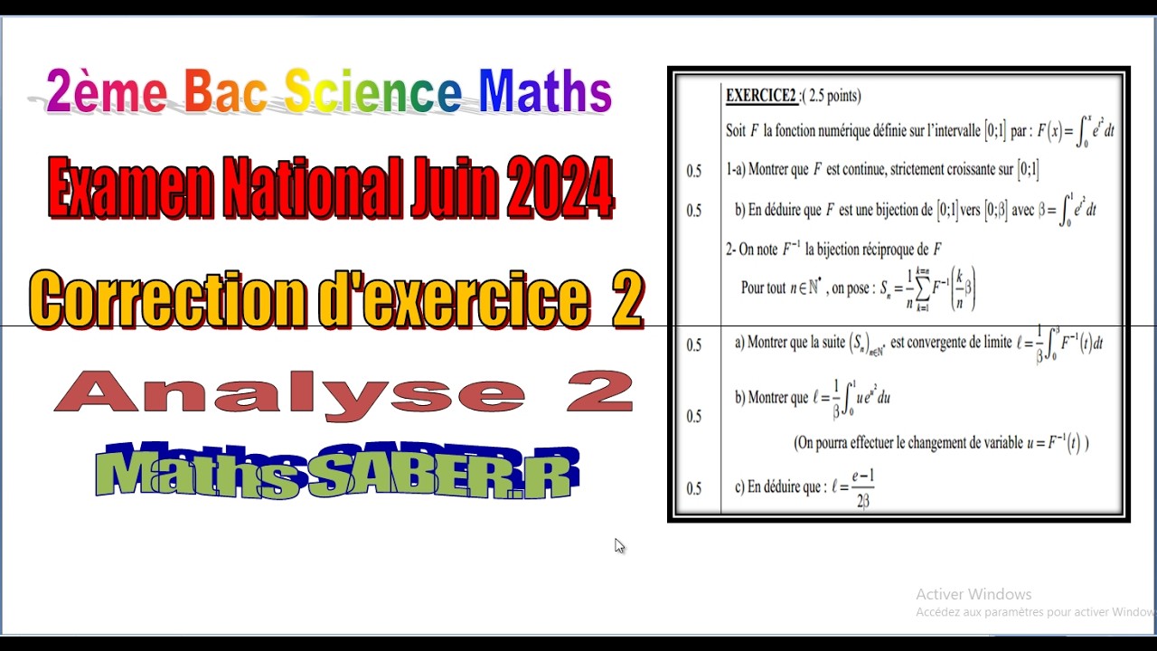 2ème Bac Sciences Maths  l'intégrale Examin juin 2024 Exercice 2