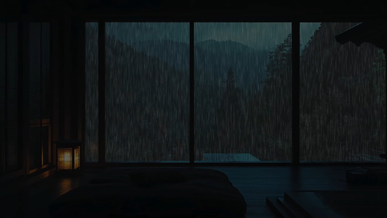 Calm Rain Sounds in a Japanese Room (No Ads) | Night Garden Ambience for Relaxing Sleep