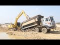ឡានបែនកង់១២ជាប់ផុងយកអេស្កាជួយ  - Hyundai Dump Truck 24 Ton Stuck Recovery By Excavator KOMATSU PC210