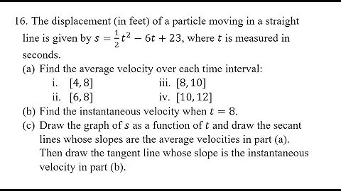 16. The displacement (in feet) of a particle moving in a straight line is given by s=1/2 t^2-6t+23,