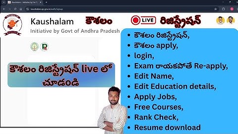 Kaushalam live Registration | Login | Re-apply | Edit Name | Rank check | Apply Jobs | Free Courses