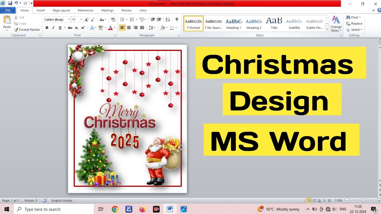 Christmas Design in MS Word 2010 || MS Word Tutorial || Christmas ...
