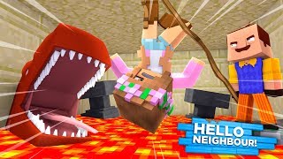 LITTLE KELLY GETS FED TO A LAVA SHARK! Minecraft Hello Neighbour