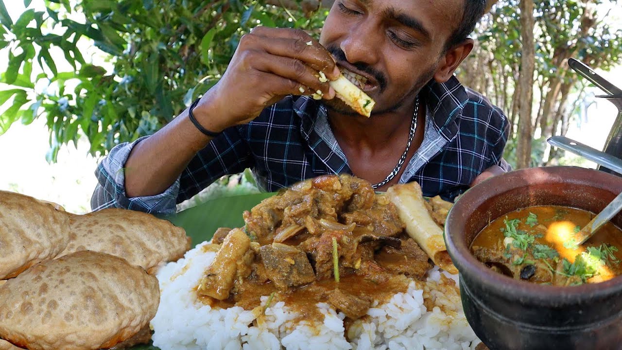 South Indian Mutton Curry ,Poori and White Rice Eating Challenge YouTube