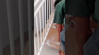 white paint for stair railings using compressor spray paint.
