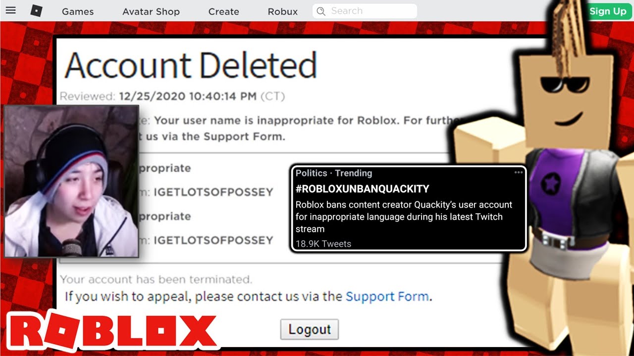 This Youtuber Is Permanently Banned From Roblox Quackity Youtube - why did roblox ban quackity