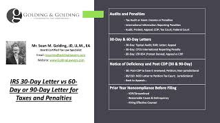 IRS 30-Day Letter vs 60-Day or 90-Day Letter for Taxes and Penalties - Golding &amp; Golding, A PLC