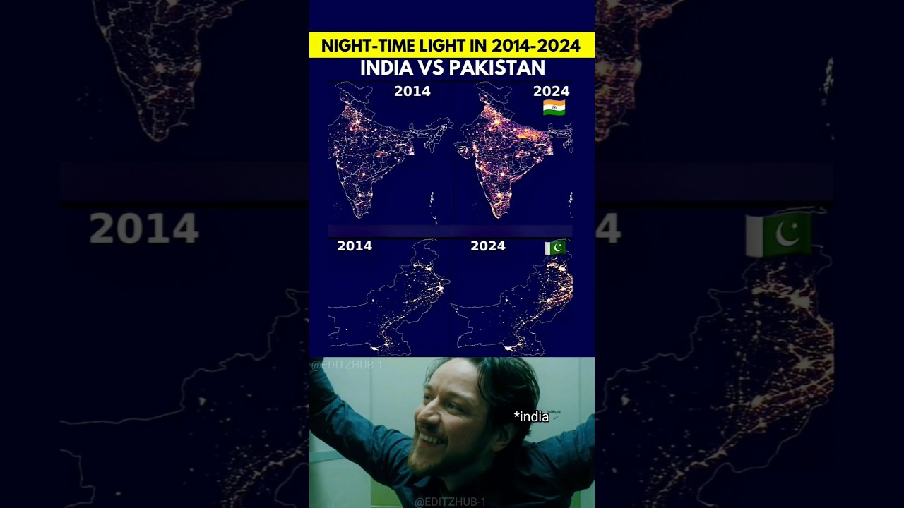 🌃 India vs Pakistan: Satellite Night Lights Comparison (2014–2024) 