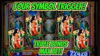 FOUR SYMBOL TRIGGER + TRIPLE MAX BET BONUS INSANE FUN on Queen Of The Wild Slot! WMS Classic MAX BET