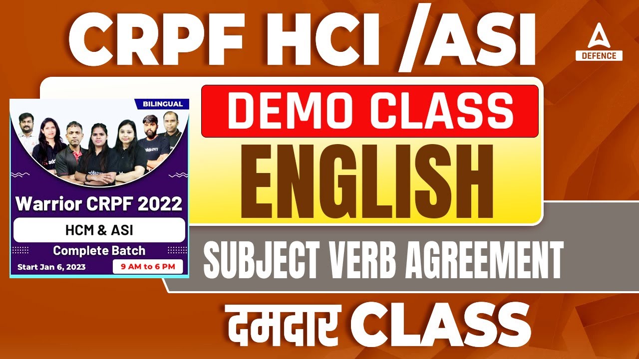 CRPF HCM /ASI Demo class | English | Subject Verb Agreement दमदार Class