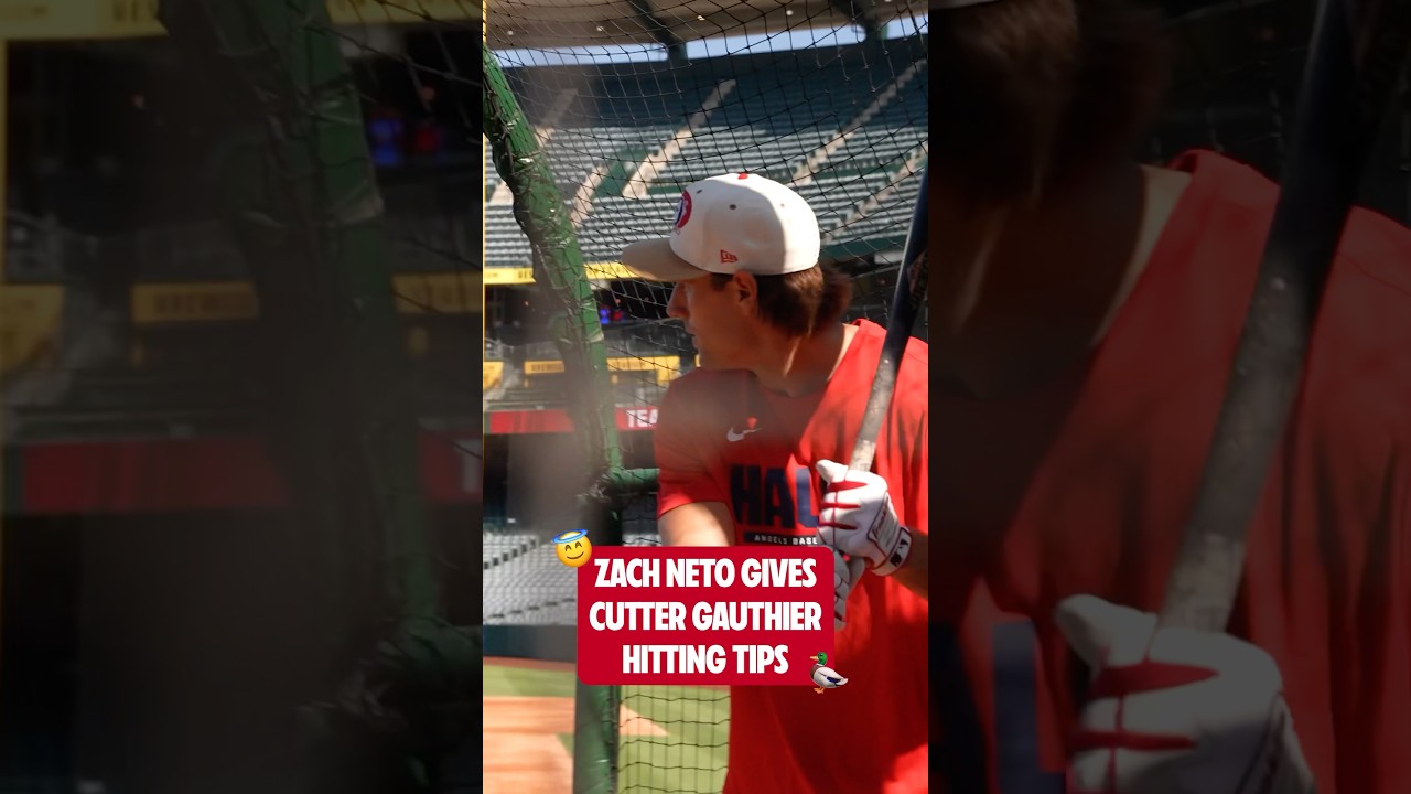 Zach Neto Gives BP Pointers to Cutter Gauthier on Ducks Night 😇🦆
