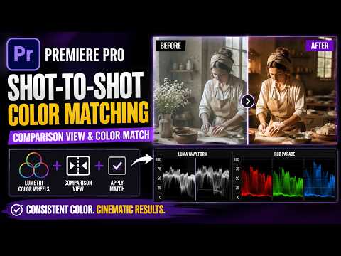 55 Shot-Shot Color Matching Premiere Pro | Lumetri Color Match, Comparison View & Scopes Explained