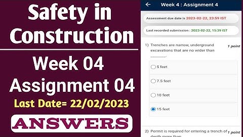 SAFETY IN CONSTUCTION || NPTEL || ASSIGNMENT ANSWER WEEK-4 || 2023 @SHASHIKANTCIVILENGG
