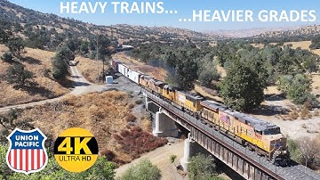 Heavy Freights Battle Heavy Grades - Tehachapi Pass -4K HD Drone Footage