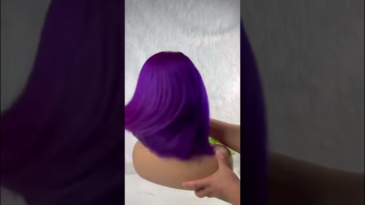 purple color straight bob wig