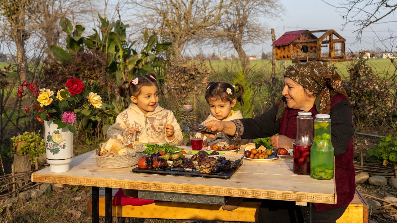 Special Table Grill Kebab | Grandma Cooking with Grandchildren