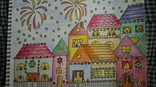 How to draw and colour diwali scene