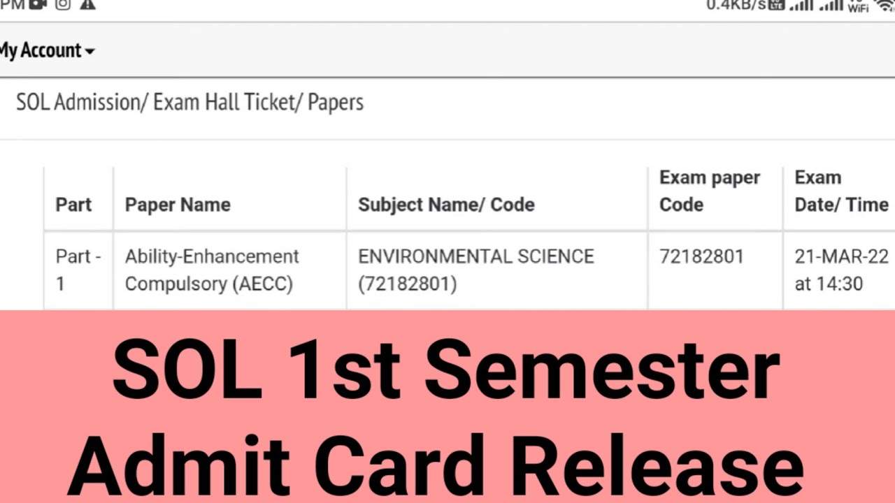 DU SOL 1st Semester Admit Card Download | du sol latest update
