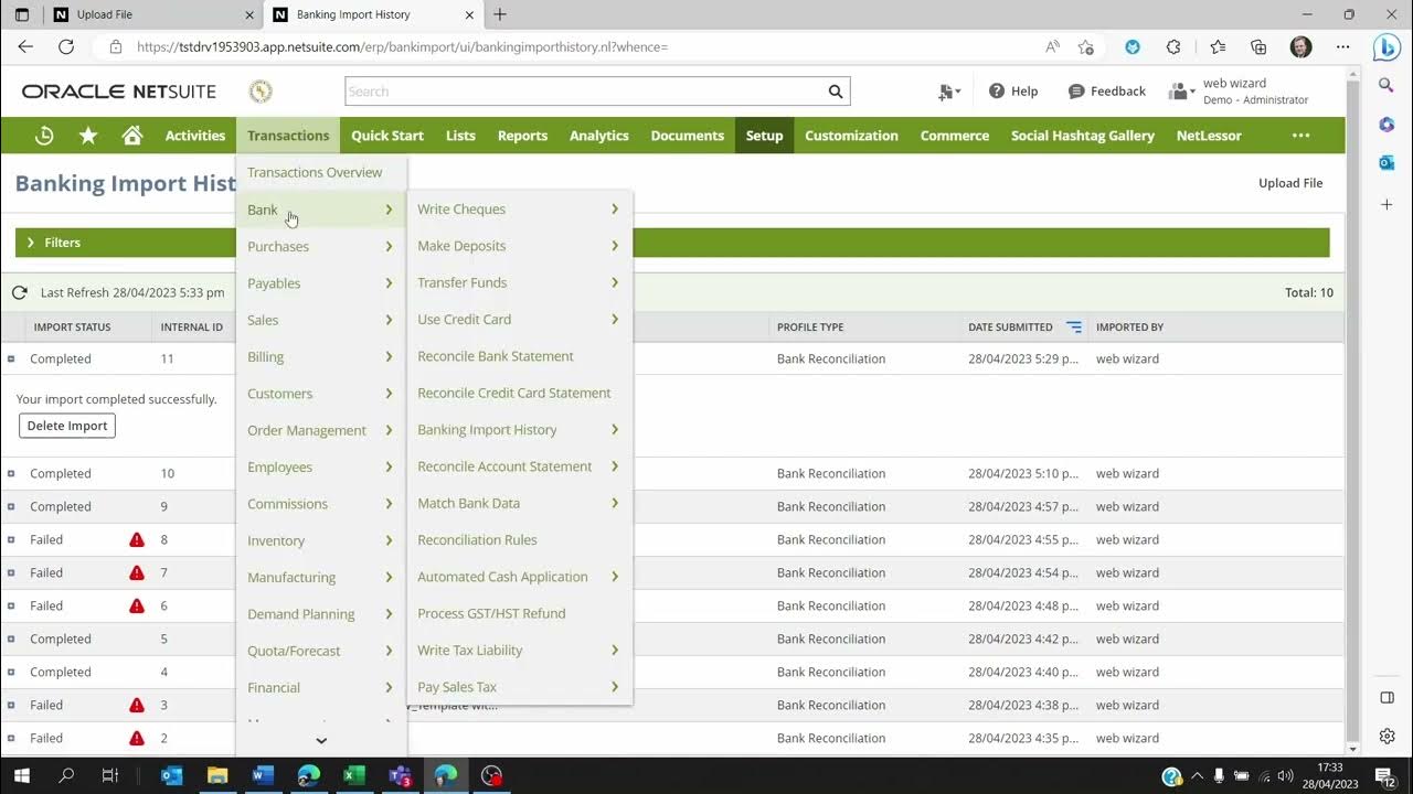 Bank reconciliation on netsuite using imported bank statement YouTube