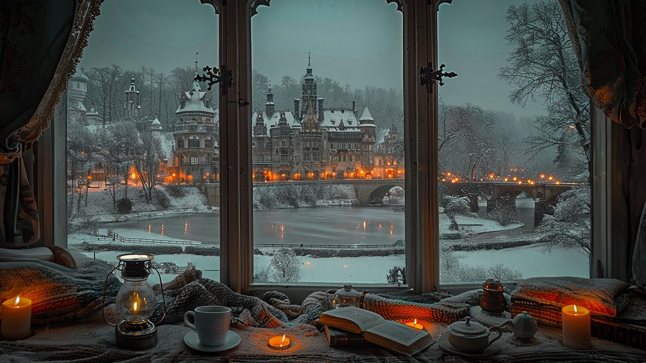 Window View of a Snowy Gothic Castle | Dark Academia Winter Ambience for Focus & Deep Thought