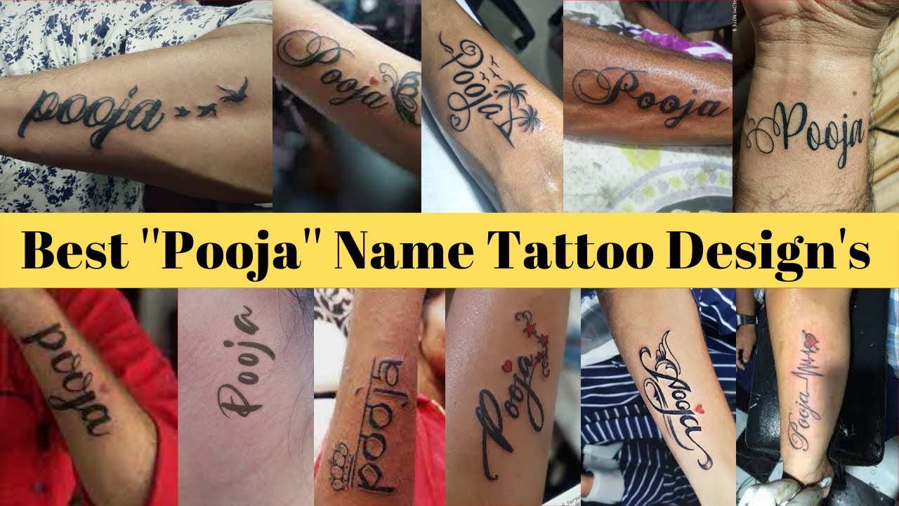 Pooja name tattoo  Pooja name with butterfly   Hand tattoos Name  tattoo designs Mom tattoo designs