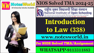 NIOS Introduction to Law (338) Solved TMA English Medium 2024-25 for Class 12