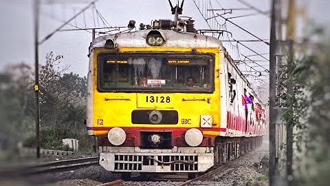 Single Wind-Shielded Conventional 12 Coach Bandel-Katwa EMU Local Train entered through a big Curve
