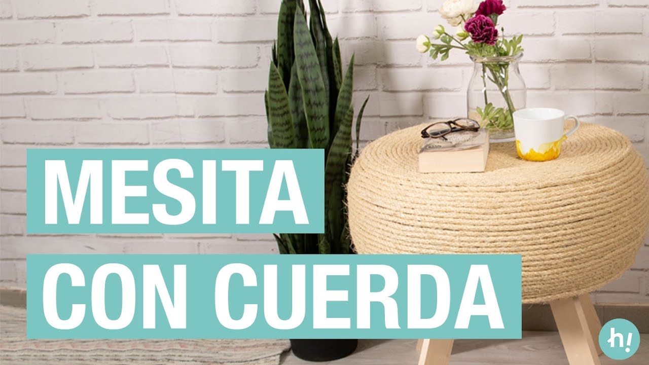 Mesita de cuerda y madera con un neumático · Handfie DIY